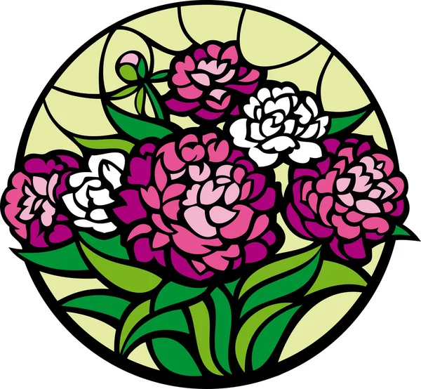 Stained-glass peonies. — Stock Vector