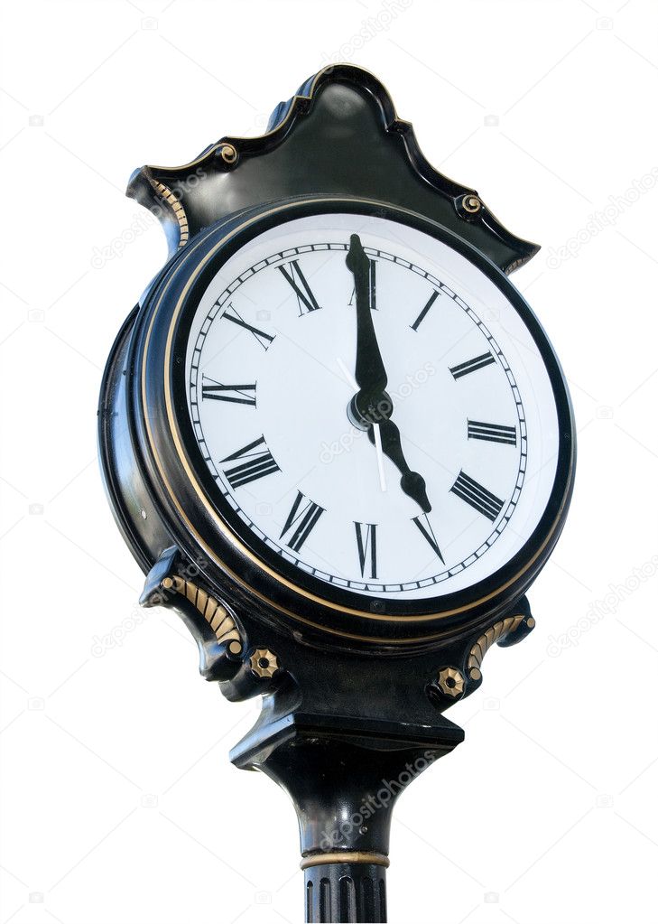 Ornate outdoor clock, isolated