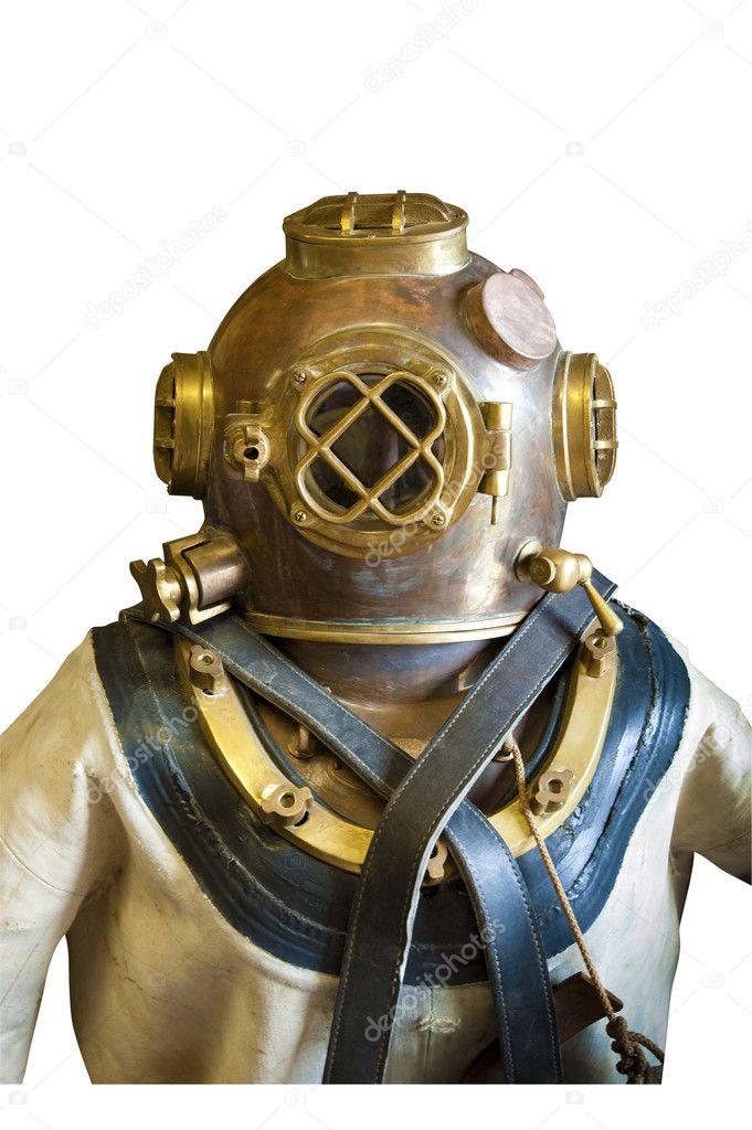 Diving helmet and suit, isolated