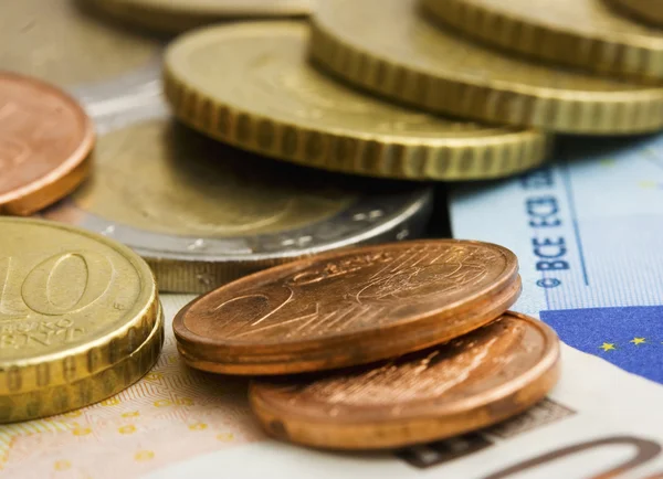 Euros Efectivo y Monedas — Foto de Stock