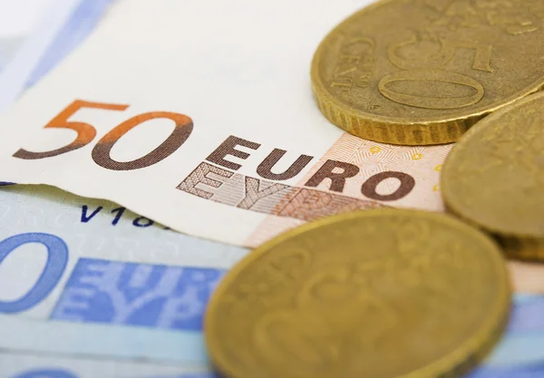 Euró készpénz és érmek a kiadások — Stock Fotó