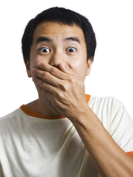 Surprised And Shocked Guy Covering Mouth — Stock Photo, Image