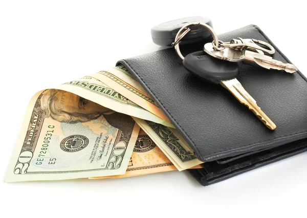 Dollár készpénzt egy fekete pénztárca — Stock Fotó
