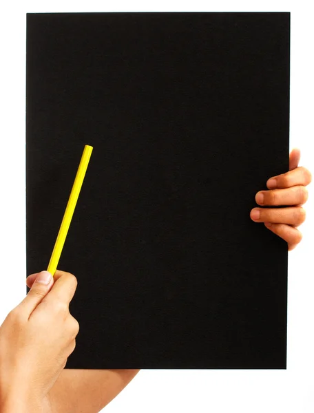 Peka på en tom svart tavla — Stockfoto