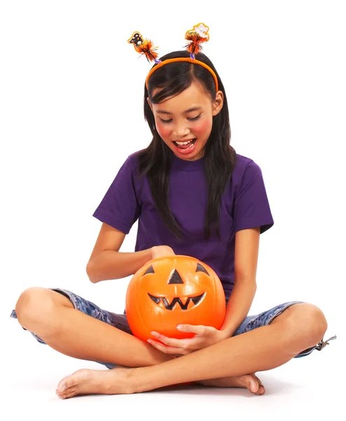 Halloween Girl Getting A Treat — Stock Photo, Image