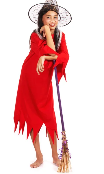 Bruxa de Halloween com vassoura — Fotografia de Stock