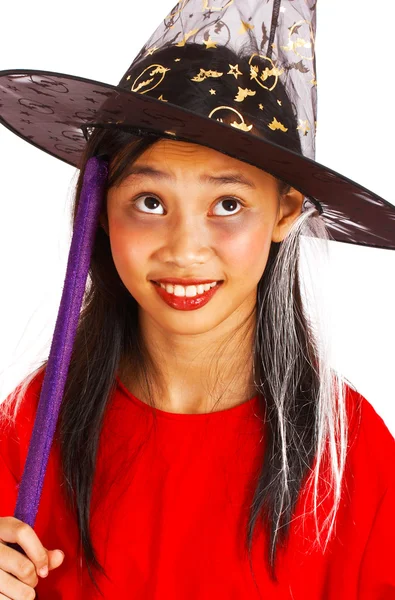 Młodą czarownicę z miotły — Zdjęcie stockowe
