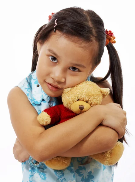 Teddy Bear Being Hugged By A Young Girl — Stock Photo, Image