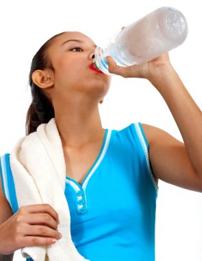 Thirsty Girl Drinking Water After Exercise clipart