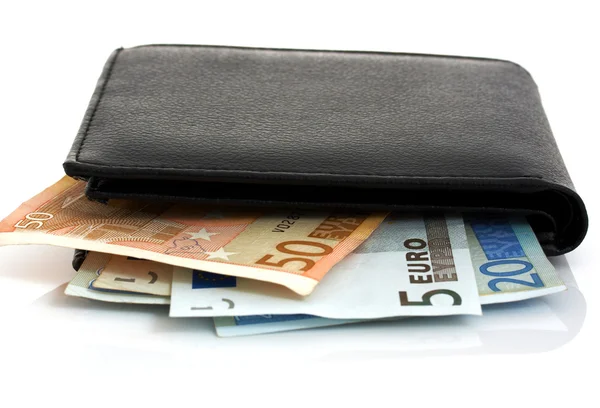 Billetera negra que contiene euros — Foto de Stock