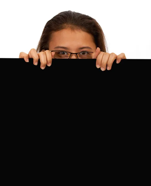 Blank Message Board And A Girl — Stock Photo, Image