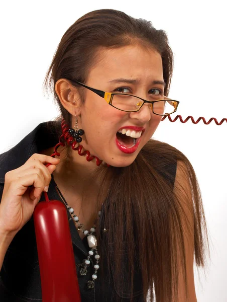 Sekretärin frustriert über Telefonat — Stockfoto