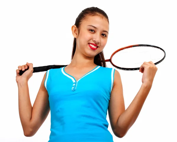Sporty Girl Holding A Badminton Racket — Stock Photo, Image