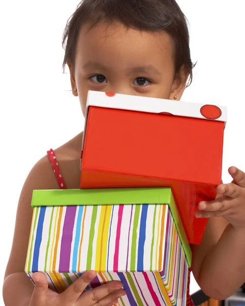 Happy Girl Receiving Gifts — Stock Photo, Image