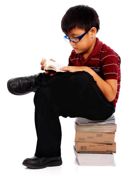 Ευφυής αγόρι, διαβάζοντας ένα βιβλίο — Φωτογραφία Αρχείου