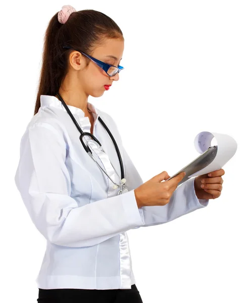 Doctor Looking At Her Records — Stock Photo, Image