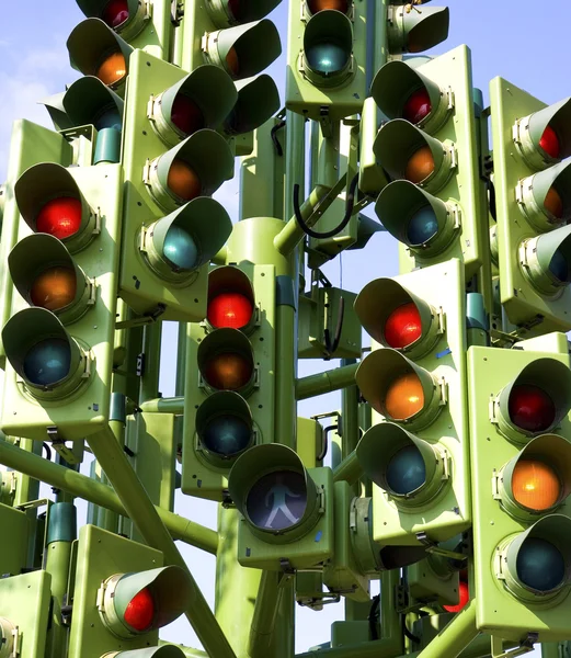 stock image Confusing Traffic Signals At A Busy Intersection