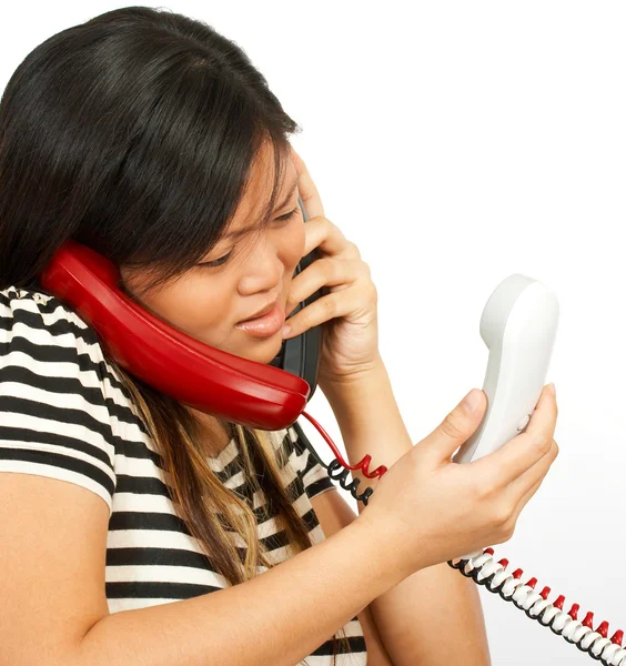 Overworked Secretary Having Conversations — Stock Photo, Image