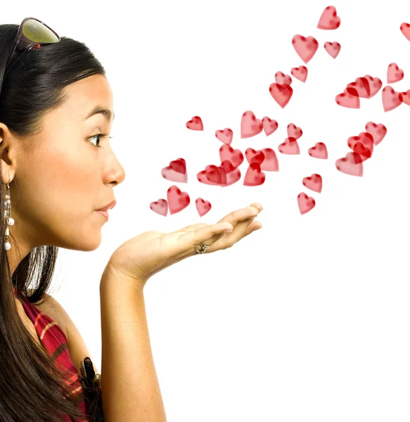 Girl Blowing Hearts To Her Lover — Stock Photo, Image