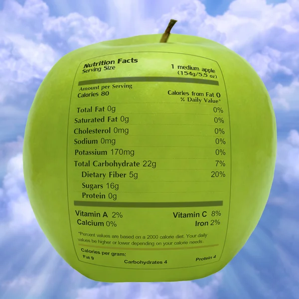 Manzana nutritiva con datos de salud — Foto de Stock