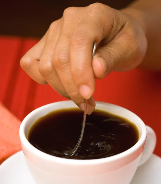 Fresh Coffee Being Stirred — Stock Photo, Image