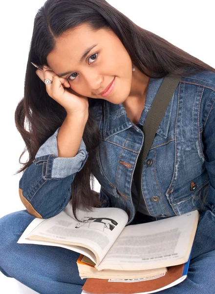 Happy Student Studying Her Textbooks — Stock Photo, Image