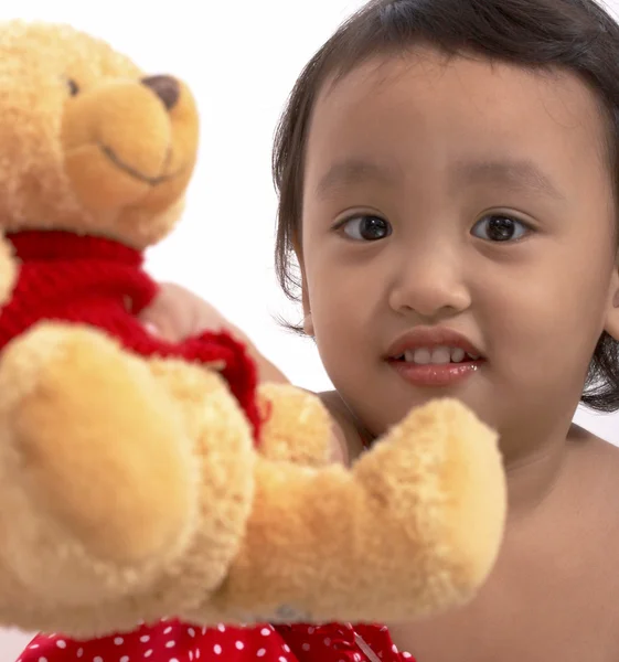 Girl Playing With Her Teddy — Stock Photo, Image