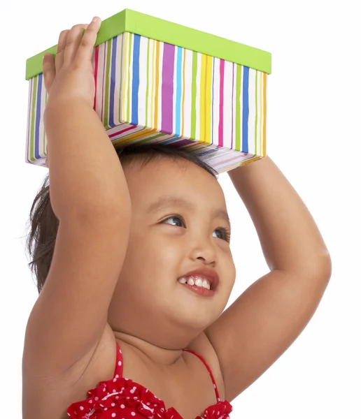 Cute Little Girl Holding A Gift — Stock Photo, Image