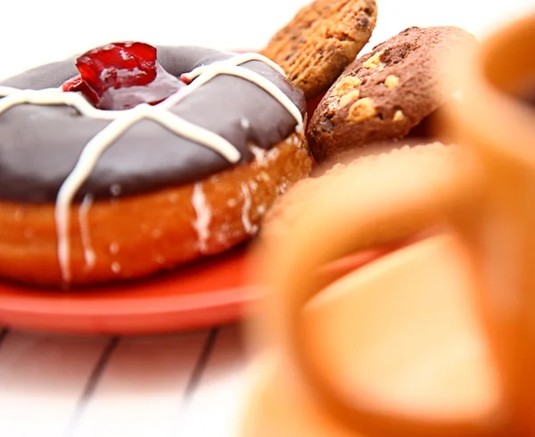 Unhealthy Diet Of Cookies, Donut And Sweet Coffee — Stock Photo, Image