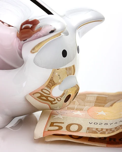 Saving Euros Cash In A Piggy Bank — Stock Photo, Image