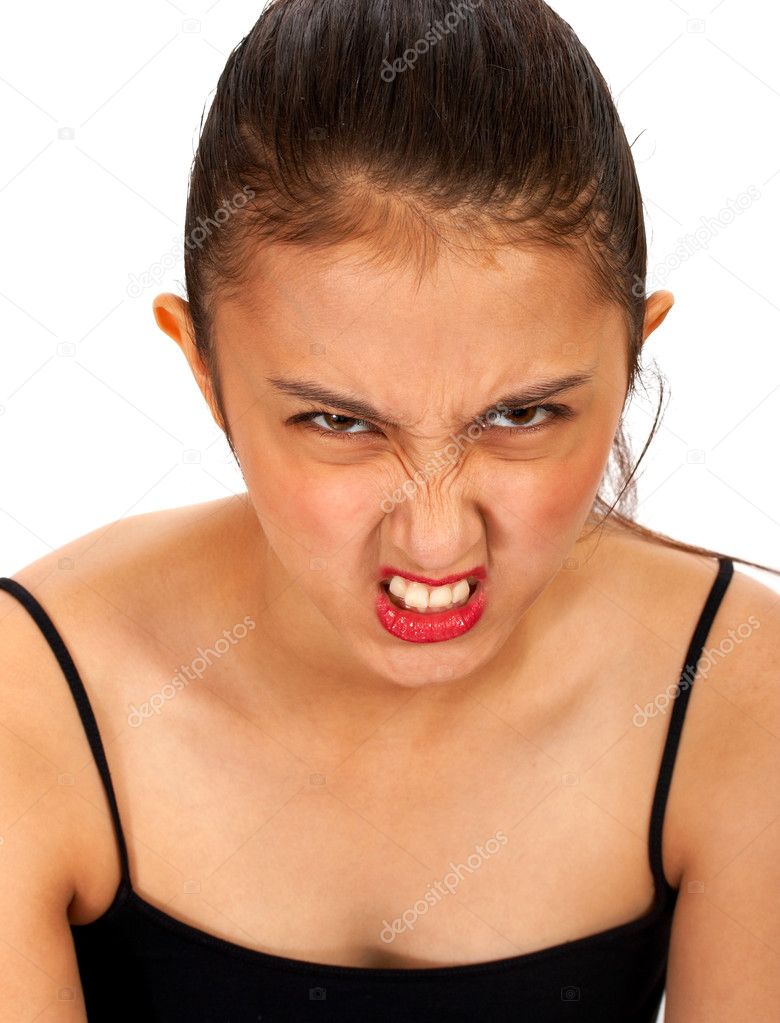 Angry Asian Girl Pulling A Face