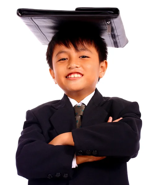 Boy On The Way To School With His Folder — Stock Photo, Image