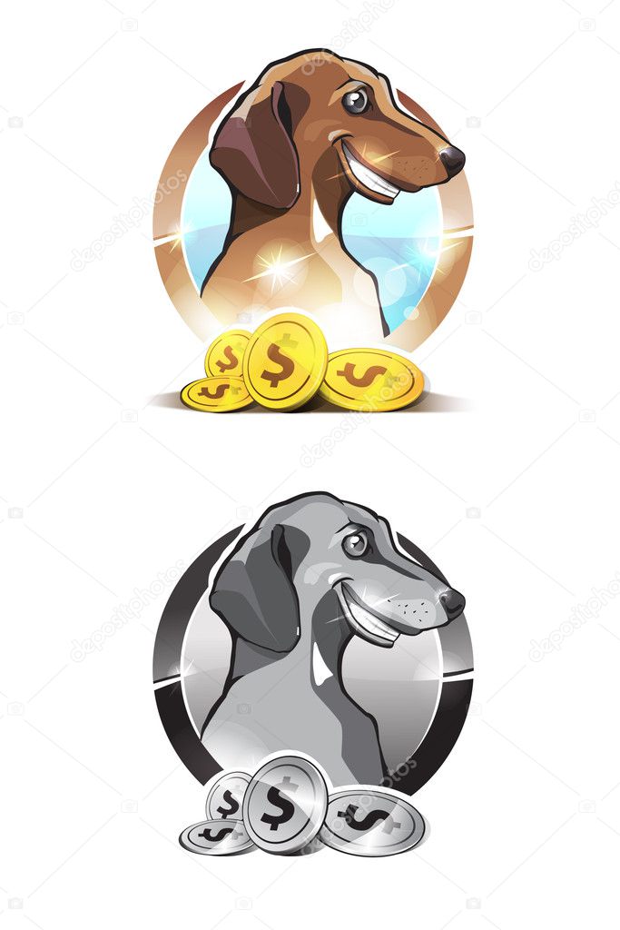 Rich dog smile with some coins