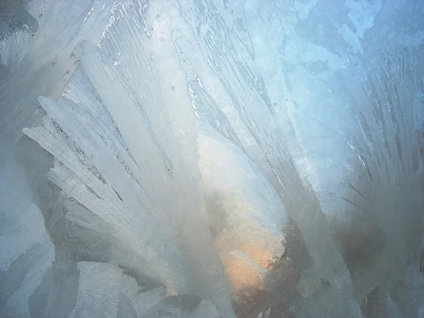 El patrón helado sobre el cristal - la textura natural invernal —  Fotos de Stock