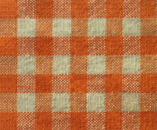 Orange checkered canvas texture - fabric background — Stock Photo, Image