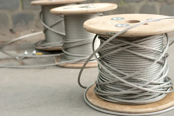 Spools of unused steel wire — Stock Photo, Image