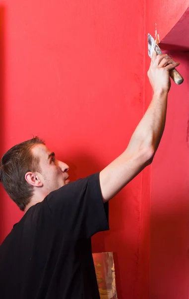 Pittore che lavora a parete — Foto Stock