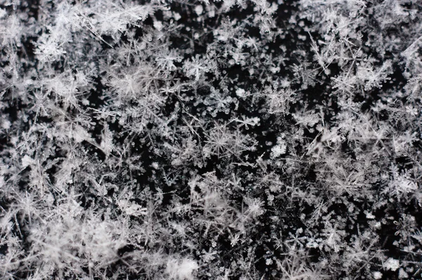 Ледяные кристаллы падают с черным фоном — стоковое фото