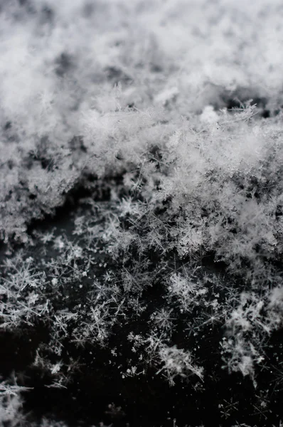 Cristales de hielo cayendo con fondo negro macro disparo —  Fotos de Stock