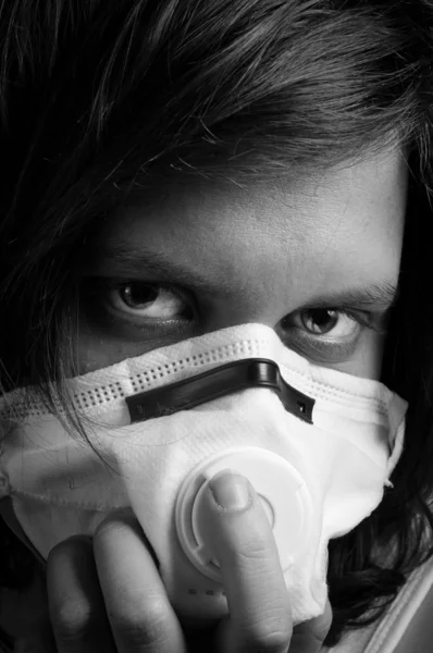 Closeup of a girl with protective mask — Stock Photo, Image