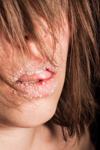 Κορίτσι με ζάχαρη πάνω στα χείλη — Φωτογραφία Αρχείου