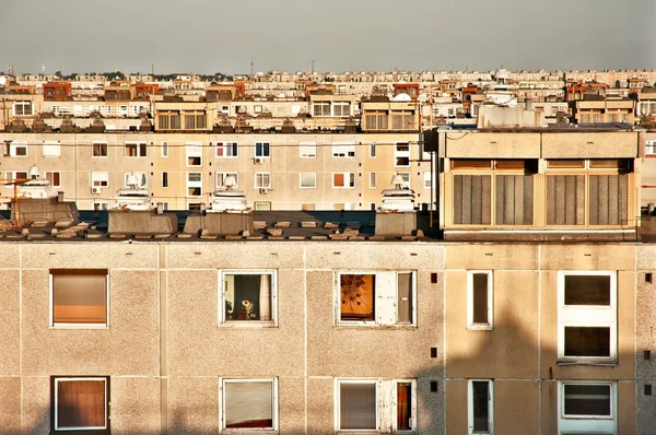 Many panel apartments in warm tones — Stock Photo, Image