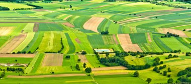 Aerial view of green fields and slopes clipart