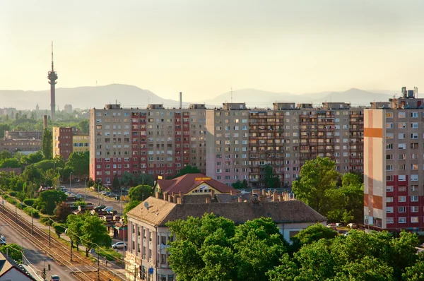 Suburbs of a city in europe with russian apartments — Stock Photo, Image