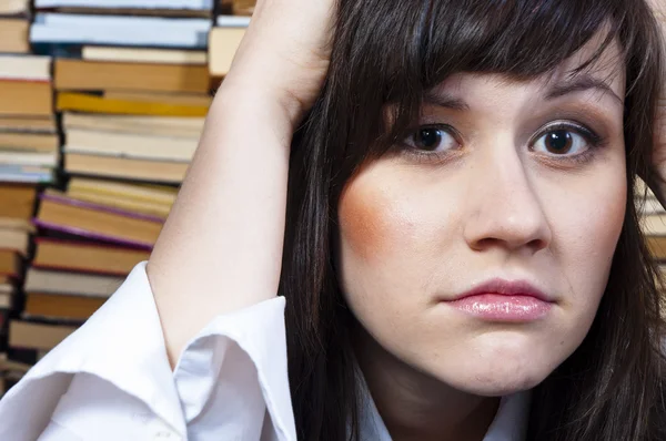 Young student girl with worried expression on her face — Stock Photo, Image