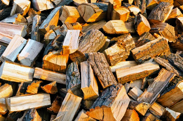 Texture of firewood piled up with evening light — Stock Photo, Image