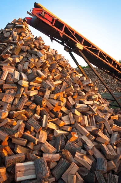 Gehakte brandhout klaar om te worden gestapeld voor winter — Stockfoto