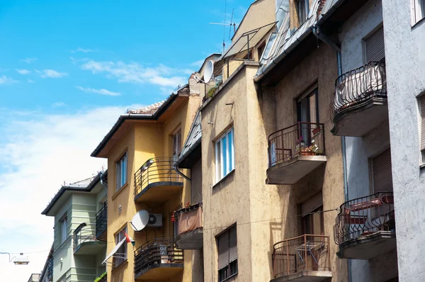 Stock image Authentic hungarian apartments with blue sky