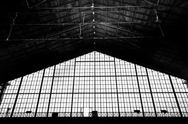 Μαύρο και άσπρο φωτογραφία από το σταθμό του τρένου στην Ουγγαρία — Φωτογραφία Αρχείου