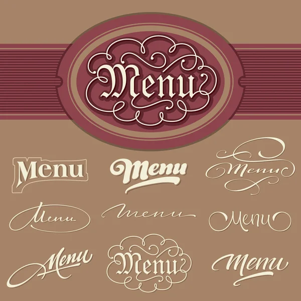 MENU headlines, hand lettering set (vector) — Stock Vector